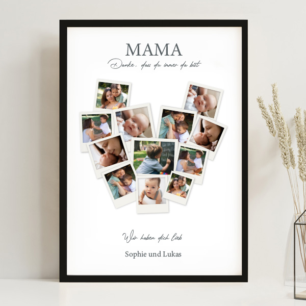 Mama-Herz-Poster aus personalisierten Polaroid-Fotos