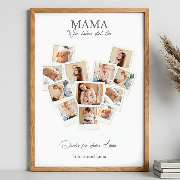 Mama-Herz-Poster aus personalisierten Polaroid-Fotos