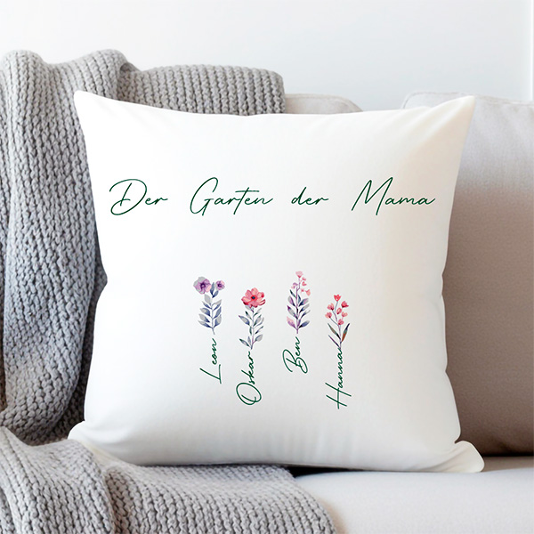 Kissen Der Garten von Mama mit personalisierten Namen
