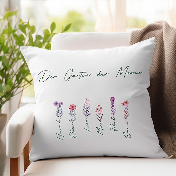 Kissen Der Garten von Mama mit personalisierten Namen