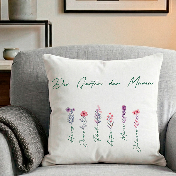 Kissen Der Garten von Mama mit personalisierten Namen