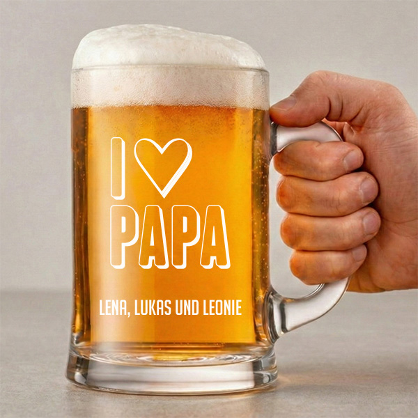 Bierkrug I Love Papa mit personalisiertem Text