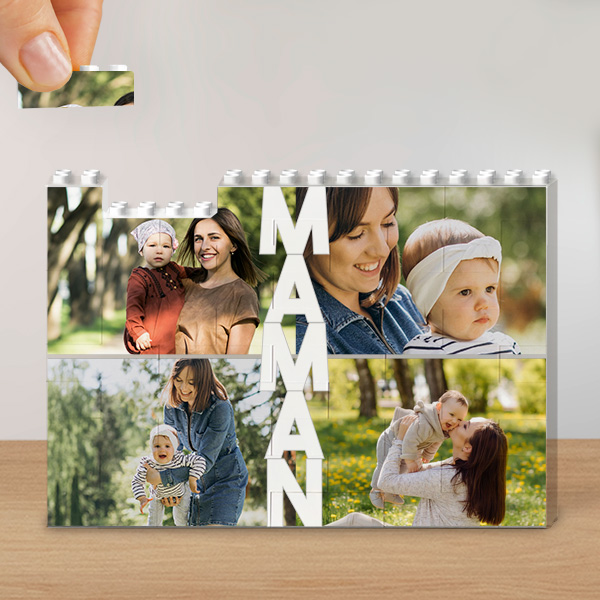 Vertikales Blockpuzzle für Mama mit personalisierten Fotos