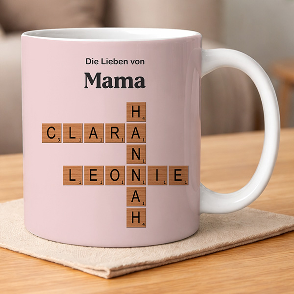 Tasse mit Scrabble-Design, Text und personalisierten Namen