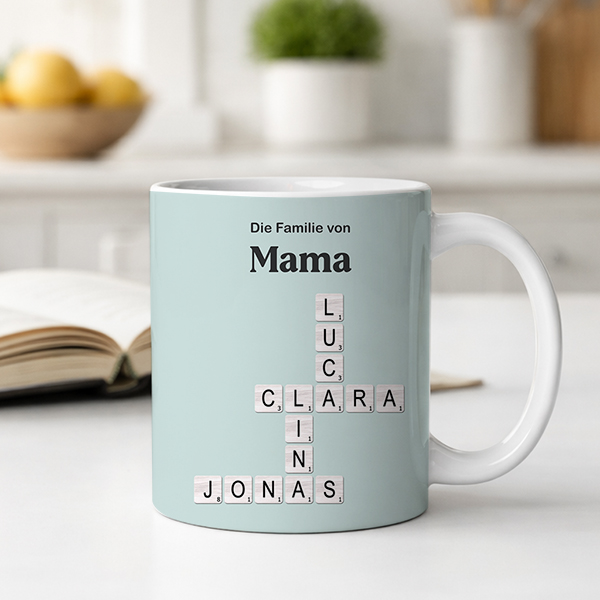 Tasse mit Scrabble-Design, Text und personalisierten Namen