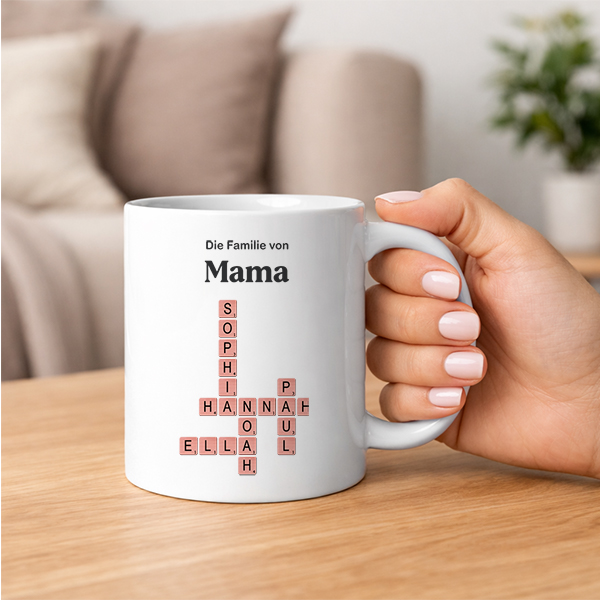 Tasse mit Scrabble-Design, Text und personalisierten Namen