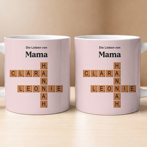 Tasse mit Scrabble-Design, Text und personalisierten Namen