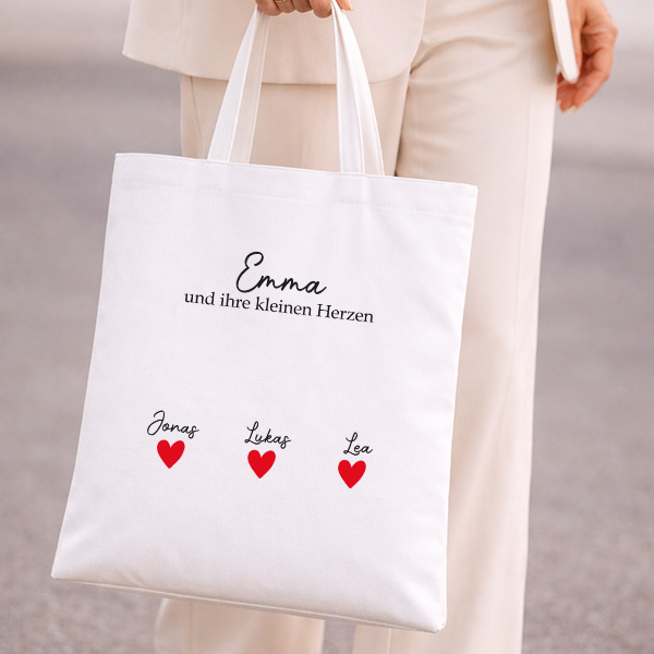 Tote Bag mit Herzen und personalisierten Namen