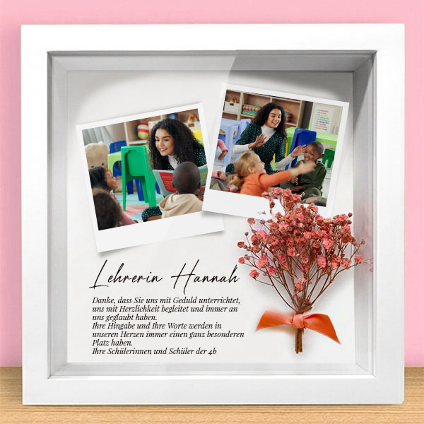 Rahmen mit Blumen und personalisierten Polaroid-Fotos