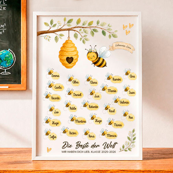 Poster für Lehrkräfte mit Bienchen und personalisierten Namen