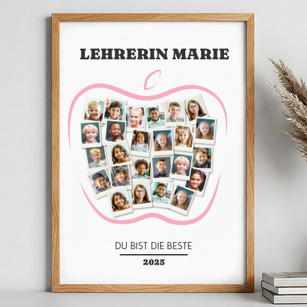Apfel-Poster für Lehrkräfte mit personalisierten Polaroid-Fotos