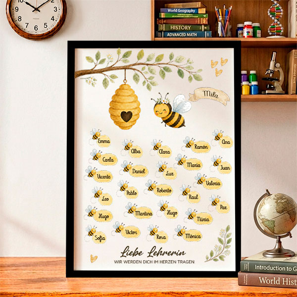 Poster für Lehrkräfte mit Bienchen und personalisierten Namen