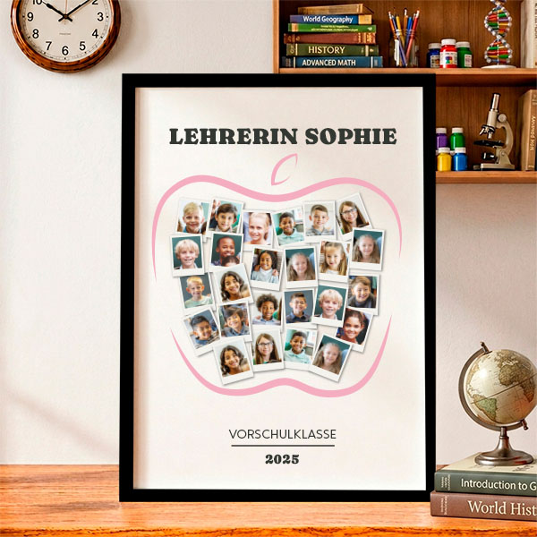 Apfel-Poster für Lehrkräfte mit personalisierten Polaroid-Fotos