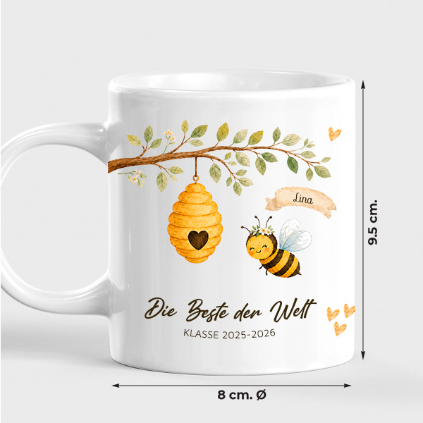 Tasse für Lehrkräfte mit Bienchen und personalisierten Namen