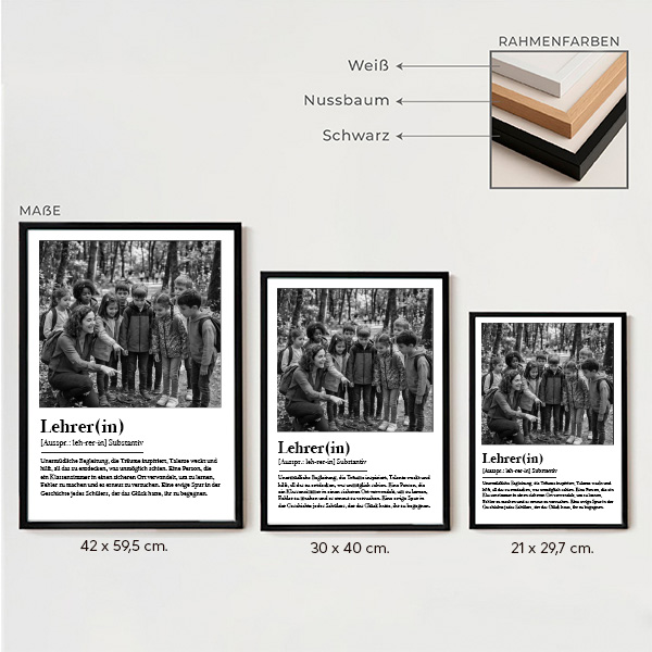 Schwarz-Weiß-Poster mit Lehrerdefinition und personalisierten Fotos
