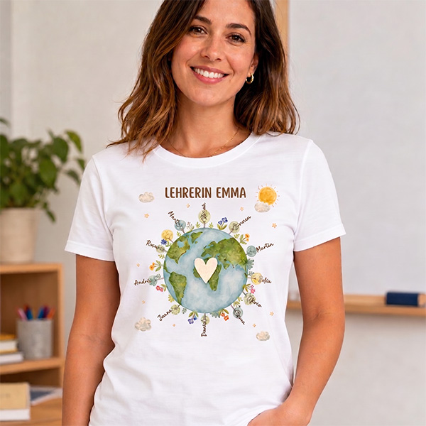 Planeten-T-Shirt für Lehrkräfte mit personalisierten Namen