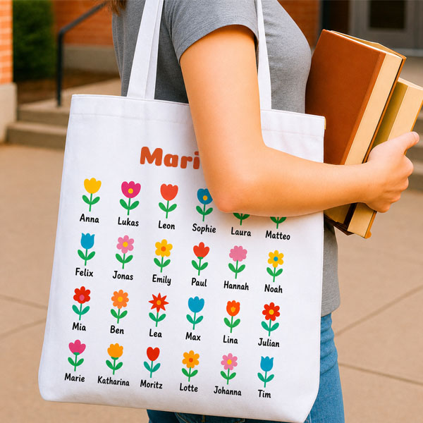 Einkaufstasche Blumen mit personalisierten Namen