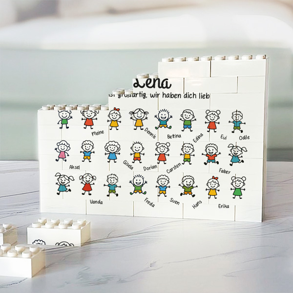 Blockpuzzle mit personalisierten Figürchen und Namen