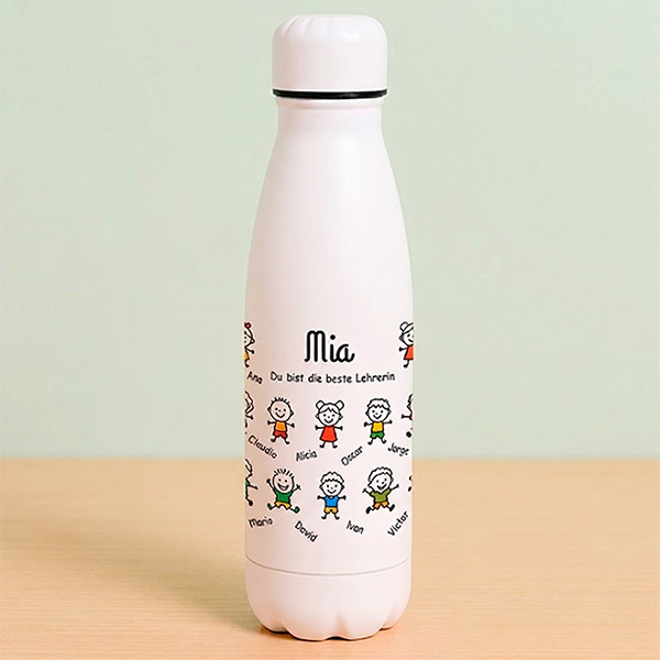 Flasche für Lehrkräfte mit Figürchen und personalisierten Namen