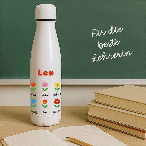 Flasche Blumen mit Namen und personalisiertem Text