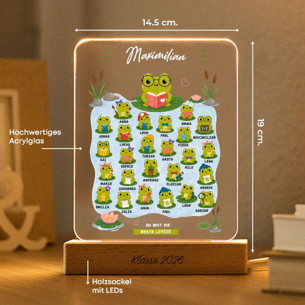 Lampe für Lehrerin mit Fröschchen und personalisierten Namen