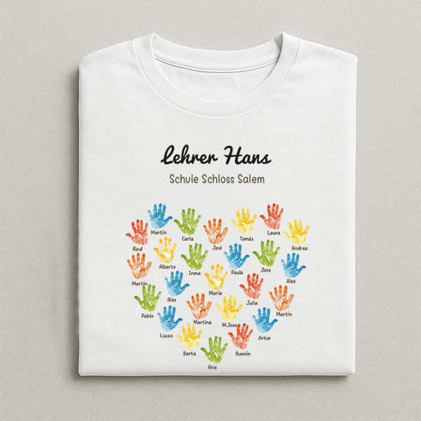 Hände-T-Shirt für Lehrkräfte mit personalisierten Namen Hände-T-Shirt für Lehrkräfte mit personalisierten Namen
