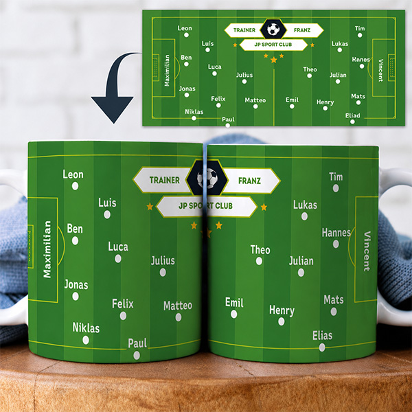 Tasse Fußballfeld mit personalisierten Namen