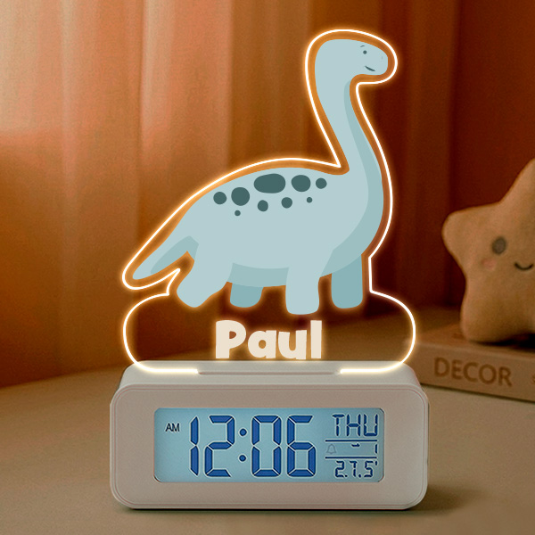 Dino-Wecker mit Licht und personalisiertem Namen
