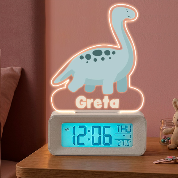 Dino-Wecker mit Licht und personalisiertem Namen