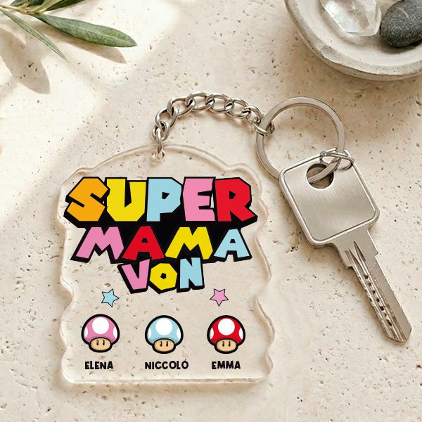 Schlüsselanhänger Super Mama mit personalisierten Namen