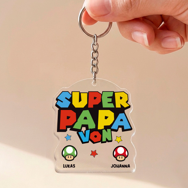 Schlüsselanhänger Super Papa mit personalisierten Namen