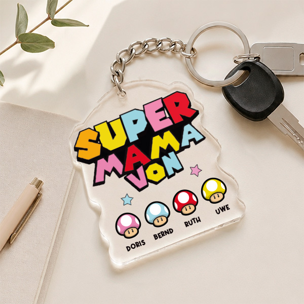 Schlüsselanhänger Super Mama mit personalisierten Namen