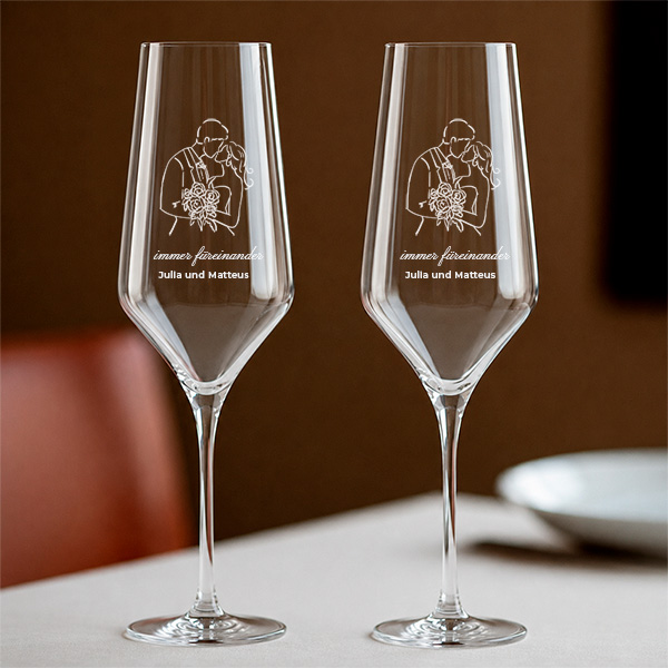 2er-Set Champagnergläser Illustration mit personalisierten Namen