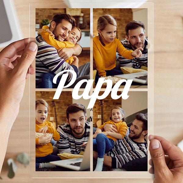 Personalisierte Papa-Plakette mit 4 Fotos