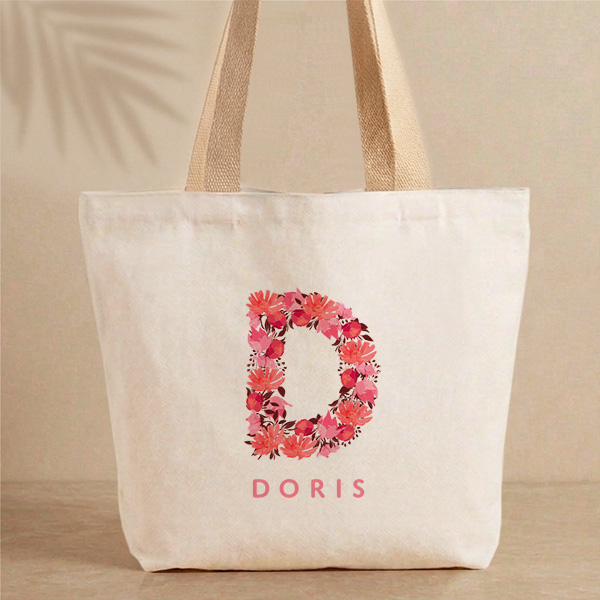 Personalisierte Tote Bag mit Blumeninitiale und Namen