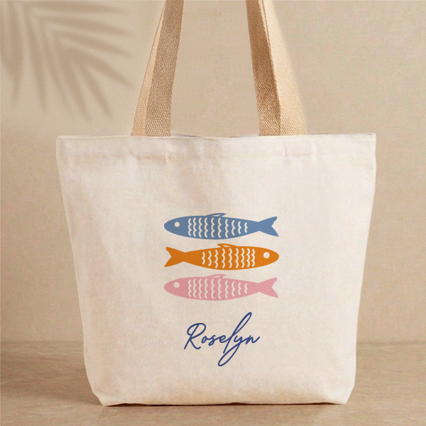 Personalisierte Tote Bag mit Bunten Fischen und Namen
