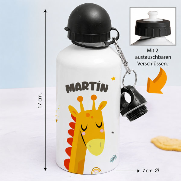Personalisierte Kinderflasche mit bunten Tieren