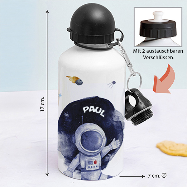 Personalisierte Kinderflasche mit Astronaut im Weltall
