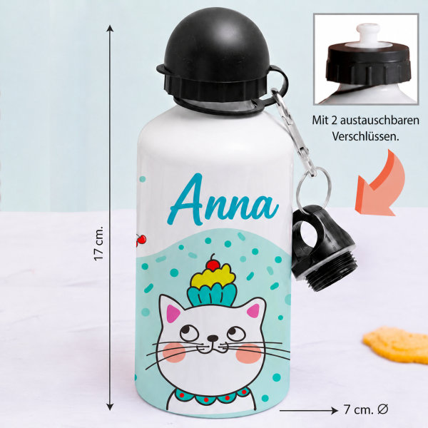 Personalisierte Kinderflasche mit Kätzchen