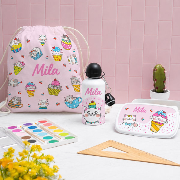 Personalisierte Kinderflasche mit Kätzchen