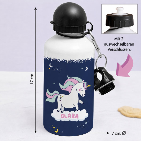 Personalisierte Kinderflasche mit bunten Einhörnern