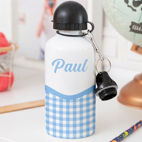 Personalisierte Kinderflasche mit Karomuster
