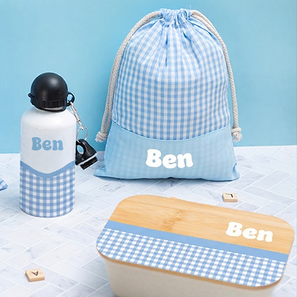 Personalisierte Kinderflasche mit Karomuster