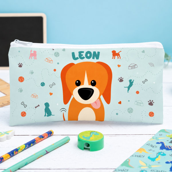 Personalisiertes Kinder-Federmäppchen mit bunten Tieren