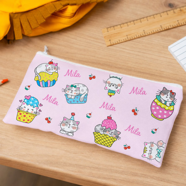 Personalisiertes Kinder-Federmäppchen mit Kätzchen