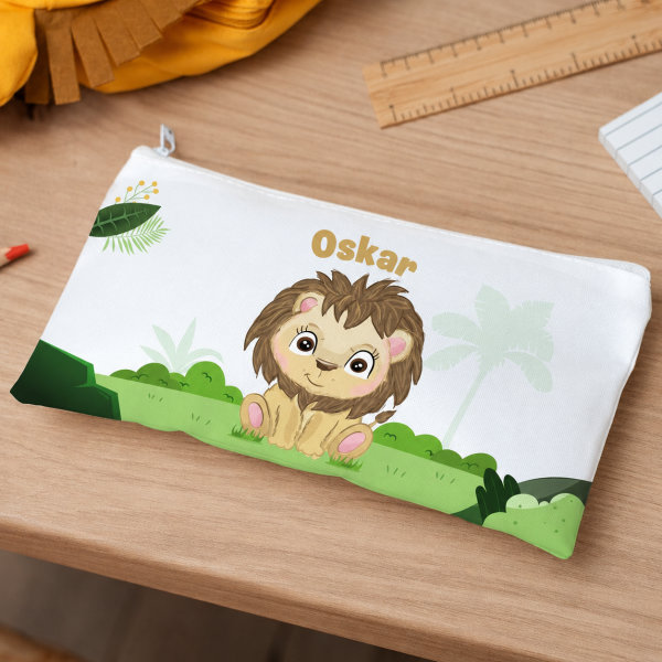 Personalisiertes Kinder-Federmäppchen mit Dschungeltieren
