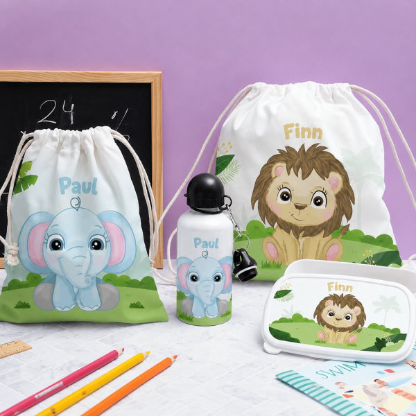 Personalisiertes Kinder-Federmäppchen mit Dschungeltieren
