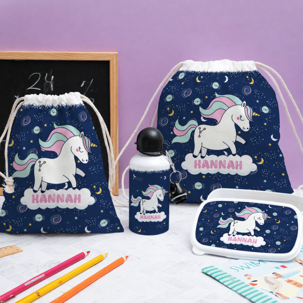 Personalisiertes Kinder-Federmäppchen mit bunten Einhörnern