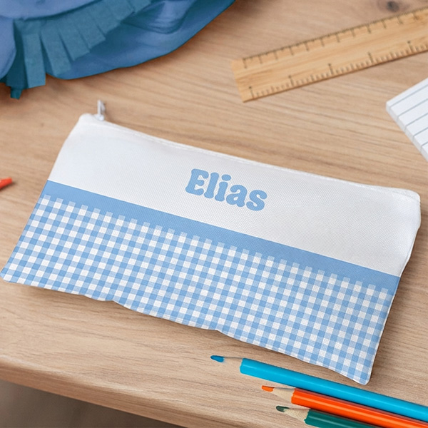 Personalisiertes Kinder-Federmäppchen mit Karomuster