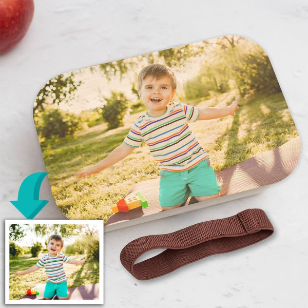 Personalisierte Kinder-Brotdose mit Bambusdeckel und Foto